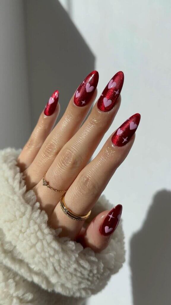 Cut out hearts valentine nails designs
